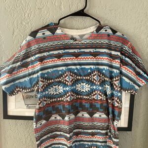 Aztec Pattern T-Shirt in Blue and Red